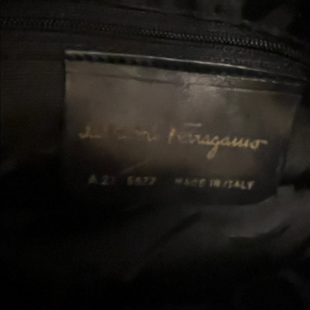 Salvatore Ferragamo Black Croc-Embossed Leather Crossbody with Gold Vara Buckle - Picture 11 of 13